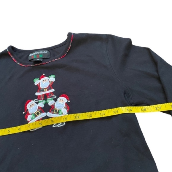Hampshire Studios Snow women’s long sleeve black Santa Holiday Shirt size PS - Picture 5 of 6